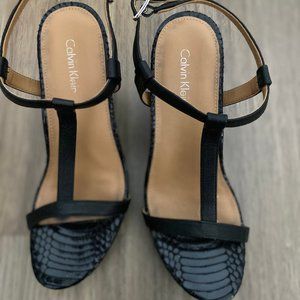 Calvin Klein Black Crocodile Wedge Heels - Size 6